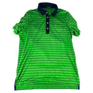 Ralph Lauren RLX Mens Size L Bright Green Blue Stripe Golf Polo Outdoor